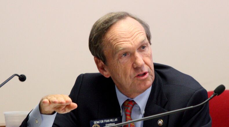 State Sen. Fran Millar, R-Dunwoody, speaks during a legislative committee meeting. AJC FILE PHOTO.