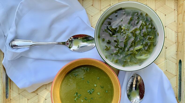 Collard greens soup two ways: before and after blending. CONTRIBUTED / Kellie Hynes