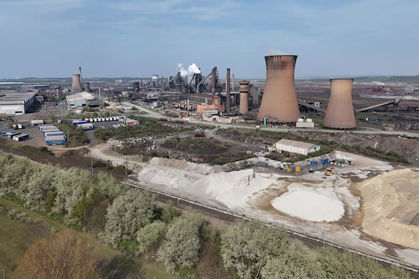 The British Steel works in Scunthorpe, North Lincolnshire, Saturday April 12, 2025. (Peter Byrne/PA via AP)
