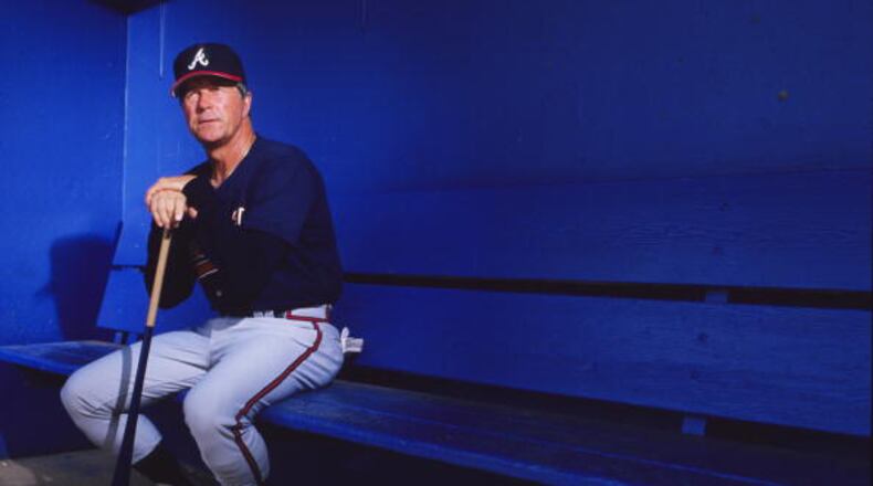 WEST PALM BEACH, FL - MARCH 1990: Manager Russ Nixon of the Atlanta Braves in the dugout on March 20, 1990 in West Palm Beach, Florida. (Photo by Ronald C. Modra/Sports Imagery/Getty Images)