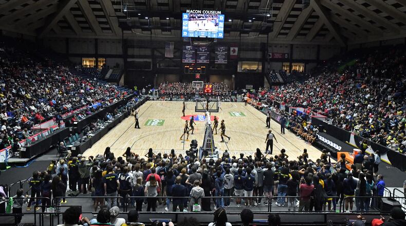 during 2023 GHSA Basketball Class 7A Boy’s State Championship game at the Macon Centreplex, Saturday, March 11, 2023, in Macon, GA. (Hyosub Shin / Hyosub.Shin@ajc.com)