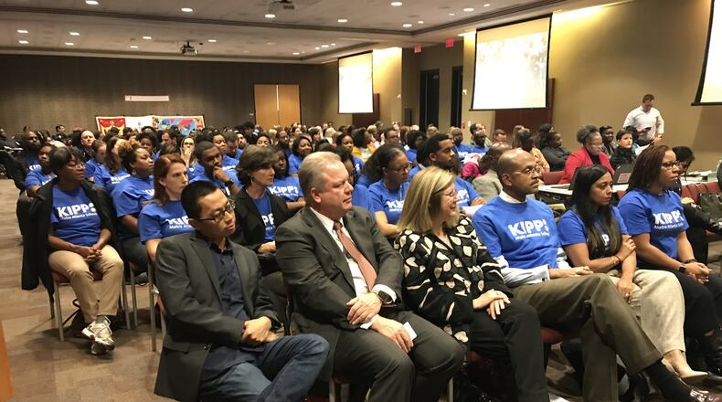 More than 50 supporters of KIPP Metro Atlanta Collaborative Inc. attended a Monday, Dec. 5, Atlanta Board of Education meeting in matching blue T-shirts to show support for the charter school operator’s request to increase its enrollment cap.