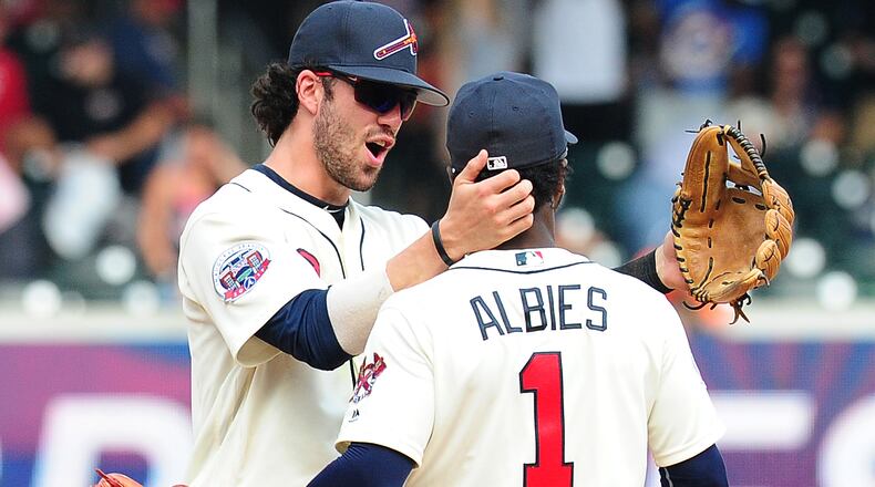 The Braves want to see how shortstop Dansby Swanson (left) bounces back from a rough rookie season and how second baseman Ozzie Albies does in his first full season after excelling during a two-month callup late in 2017. (Getty Images)