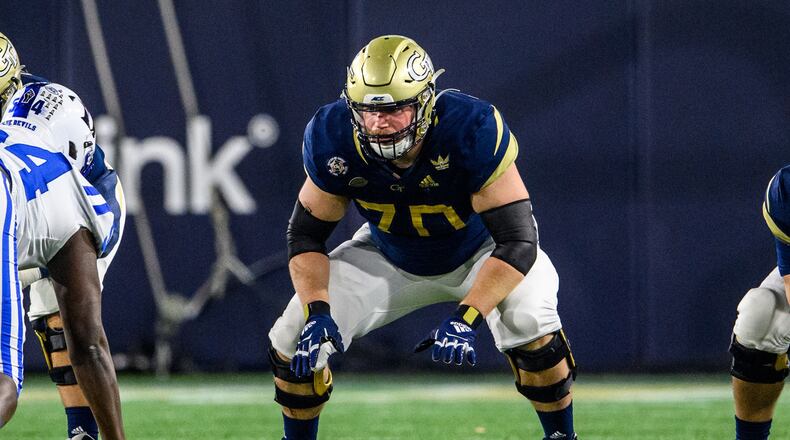 Georgia Tech right guard Ryan Johnson is contemplating playing a second senior season, an opportunity available to him by the NCAA's decision to grant all fall-sports athletes with an extra year of eligibility. (Danny Karnik/Georgia Tech Athletics)
