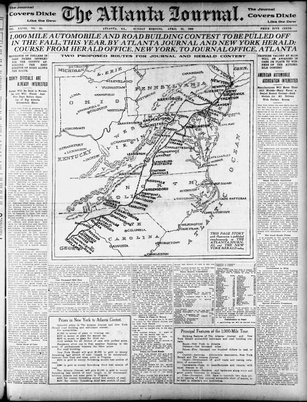 The Atlanta Journal front page on April 25, 1909.