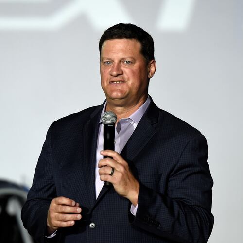 FILE - Steve O'Donnell, executive vice president of NASCAR, talks about the Next Gen Cup Cars that will be used in the 2022 season during the NASCAR media event in Charlotte, N.C., Wednesday, May 5, 2021. (AP Photo/Mike McCarn, File)