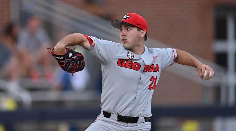 Georgia's Logan Moody was one of 15 players that pitched for the Bulldogs against Georgia Tech Tuesday night at Russ Chandler Stadium in Atlanta. Those pitchers threw 244 pitches and issued 15 walks. (Photo from Georgia Tech)