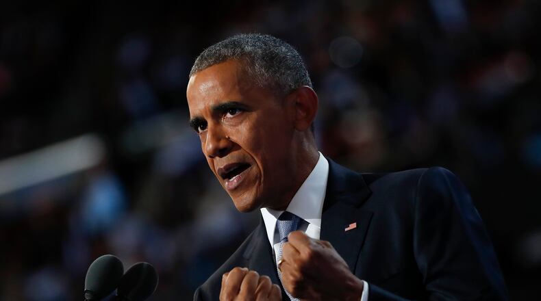 President Barack Obama speaks during the third day session of the Democratic National Convention in Philadelphia on Wednesday. AP/Carolyn Kaster