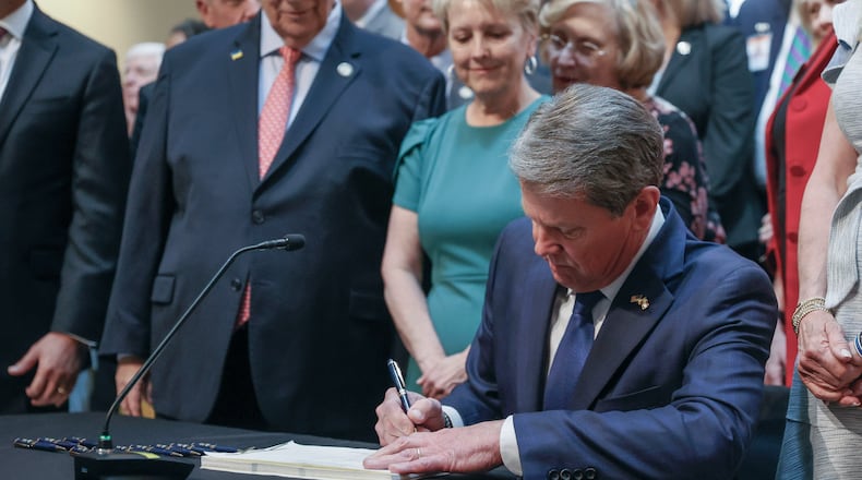 Republican Gov. Brian Kemp said that if he wins reelection, he wants to spend about $2 billion in state surplus money on income tax rebates. (Bob Andres / robert.andres@ajc.com)