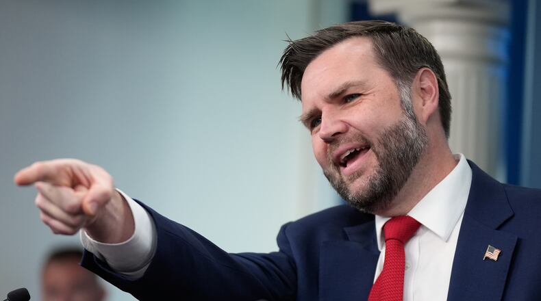 Vice President JD Vance speaks to reporters in the James S. Brady Press Briefing Room at the White House, Thursday, June 18, 2026, in Washington. (AP Photo/Manuel Balce Ceneta)