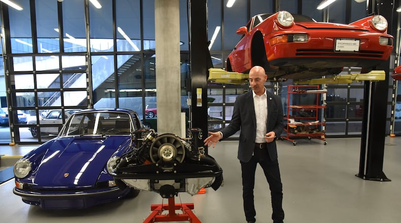 Ray Shaffer, Porsche Classic Factory Restoration Manager, speaks at Porsche Classic Factory Restoration facility in the Porsche Experience Center Atlanta on Friday, October 26, 2018. RM Sotheby’s, in collaboration with the Porsche Experience Center Atlanta, is delighted to announce The Porsche 70th Anniversary Auction, an exclusive, single-marque auction to be held at the ground-breaking home of Porsche Cars North America (PCNA) in Atlanta. Set for the weekend of 27 October, the sale shortly follows official U.S. 70th anniversary celebrations taking place as part of Porsche Rennsport Reunion VI and will feature approximately 70 of the world’s most important and most sought-after collectible Porsche models, spanning the marque’s illustrious 70-year history as a sports car manufacturer. HYOSUB SHIN / HSHIN@AJC.COM