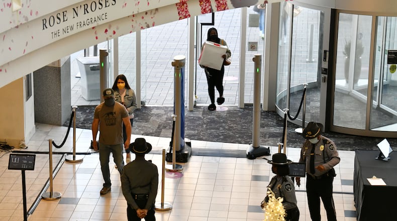 Security enhancement including metal detectors added at Lenox Square on December 29, 2020. Lenox Square, in the heart of Buckhead, has been the site of numerous shooting incidents in the past two years. The Atlanta Police Department has a mini-precinct inside the mall, which has increased security. (Hyosub Shin / Hyosub.Shin@ajc.com)