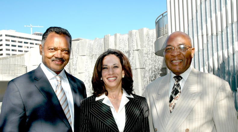 Vice President Kamala Harris is shown with the Rev Jesse Jackson Sr., the founder of Operation PUSH and her pastor, civil rights activist the Rev. Amos C. Brown of California. Contributed by Brown's office