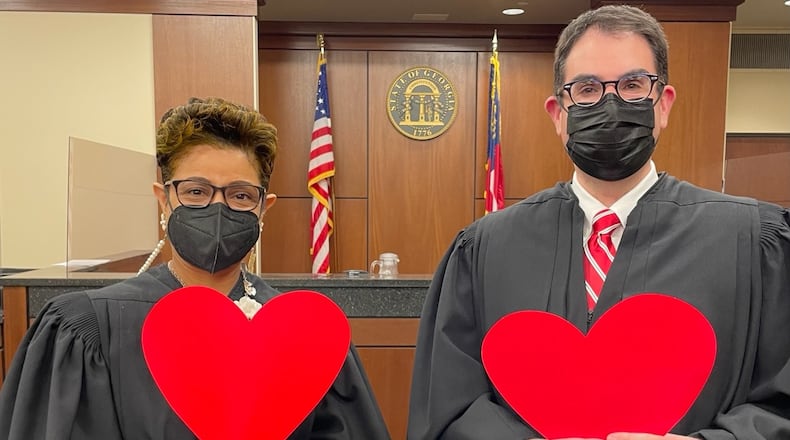 Cobb Magistrate Judge Sonja Brown and Chief Magistrate Judge Brendan F. Murphy are ready to welcome Cobb’s newlyweds. (Courtesy of Cobb County)
