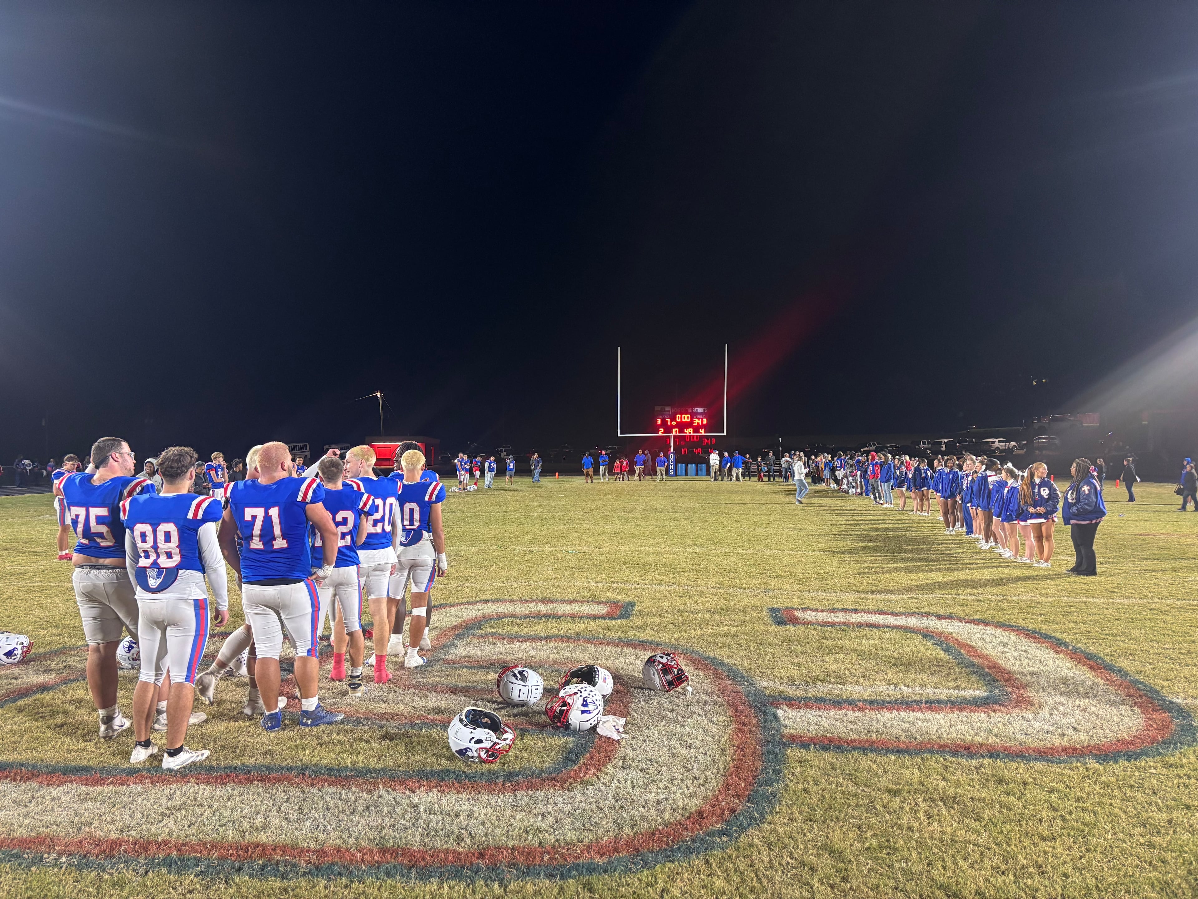 Oglethorpe County football players are honored with postgame senior night festivities after a 34-7 win over Providence Christian on Friday, Oct. 24, 2025. Oglethorpe can clinch the No. 3 seed in Region 8-A Division I by beating winless Banks County on Friday. (Jack Leo/AJC)