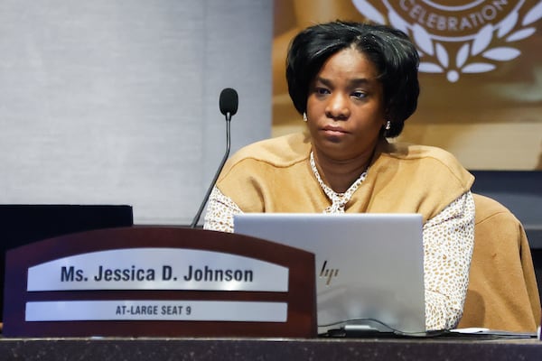 Board Chair Jessica Johnson listens during an Atlanta Public School board meeting in Atlanta on Feb. 2, 2026. (Abbey Cutrer/AJC)