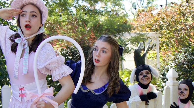 Practicing for the Mother Goose Tea & Ballet hosted and performed by The Atlanta Dance Company are (L-R) Madison Burke as Little Bo Peep, Ella Gore as Mary Quite Contrary, and Grace Hood and Lucy Sharp as Bo Peeps' Sheep.