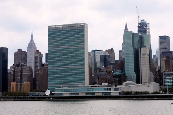 The United Nations complex and Empire State Building, left, as seen from the Long Island City neighborhood of the Queens borough of New York, Aug. 22, 2019. (AP Photo/Richard Drew, File)