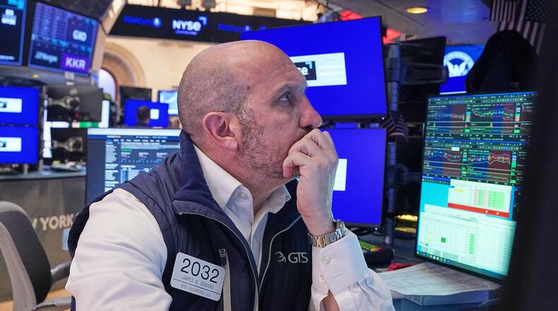 Specialist James Denaro works at his post on the floor of the New York Stock Exchange, Monday, April 20, 2026. (AP Photo/Richard Drew)
