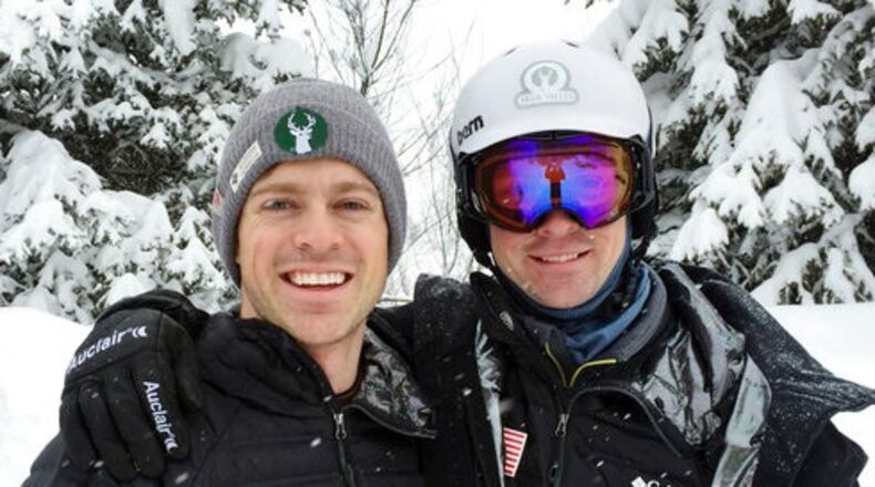 In this image taken Thursday, March 16, 2017, and provided by the U.S. Ski and Snowboard Association , brothers Brad, left, and Bryon Wilson pose in Steamboat Springs, Colo. Bryon is an Olympic bronze medal from Vancouver. Brad finished 20th four years later in Sochi. The ultimate goal, of course, would be for the Bump Brothers to qualify together for next year's games in South Korea. (Bryon Wilson Sr./ U.S. Ski and Snowboard Association via AP)