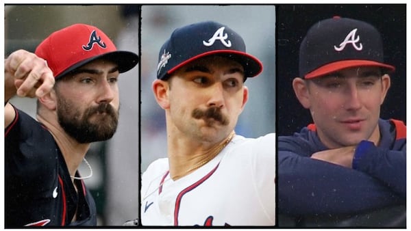 Braves pitcher Spencer Strider with his rehab beard, his customary mustache and a new babyface look.
