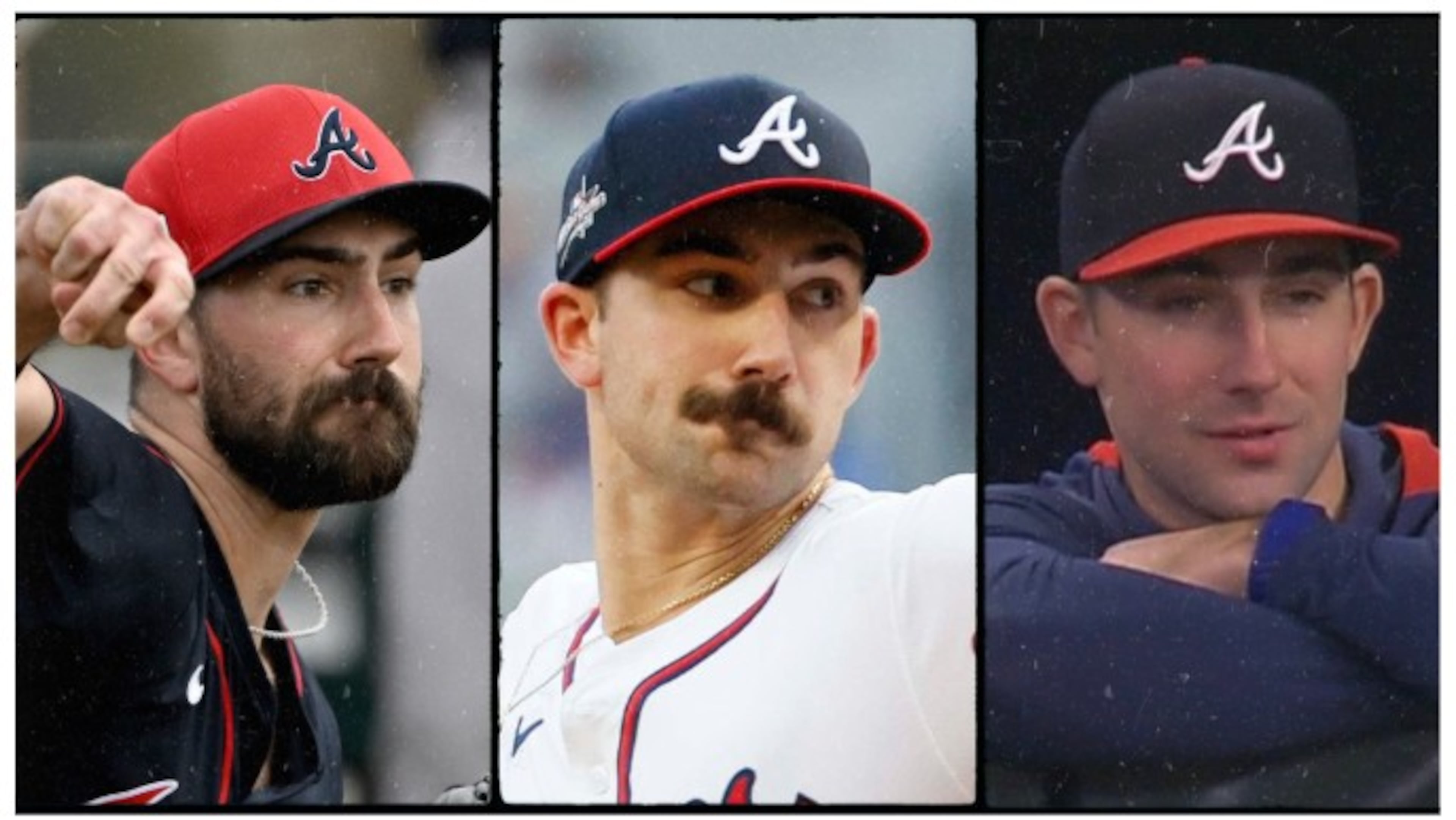 Braves pitcher Spencer Strider with his rehab beard, his customary mustache and a new babyface look.