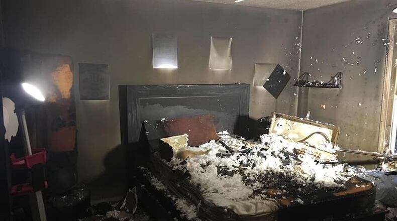 Two adults and two children were displaced after their home in Hall County caught on fire Friday afternoon, authorities said.