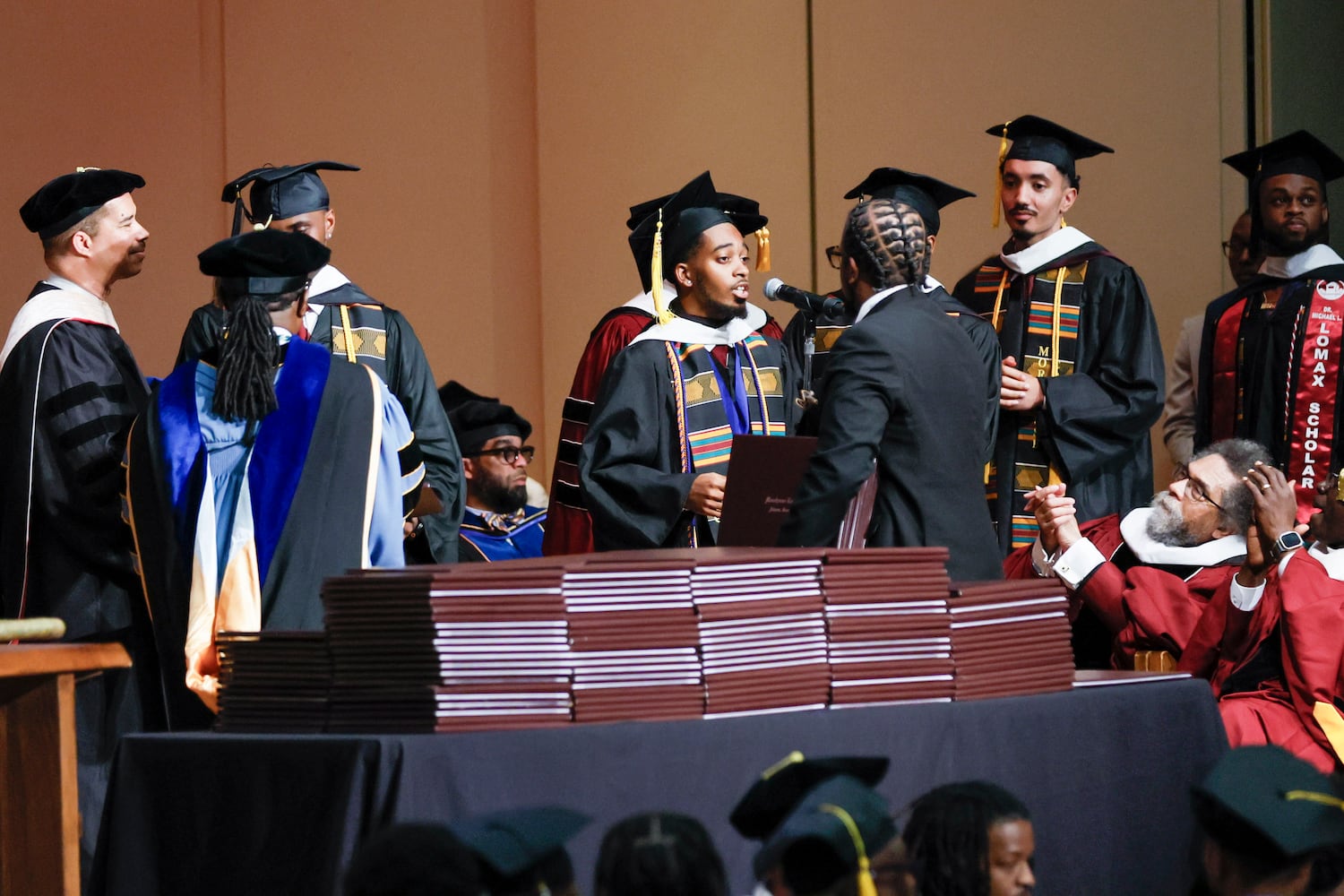 A Morehouse College student says his name before getting his diploma during the 141st Commencement Ceremony of Morehouse College on Sunday, May 18, 2025.
(Miguel Martinez/ AJC)