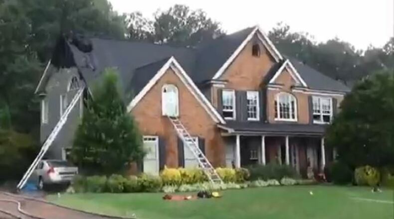Authorities believe lightning triggered a Monday evening fire at a home on the 3800 block of Glen Ian Drive near Loganville. (Credit: Gwinnett County Fire and Emergency Services)