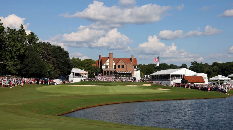 The 18th green in front of the clubhouse at East Lake Golf Club on Aug. 28, 2022, in Atlanta. (Jason Getz/The Atlanta Journal-Constitution/TNS)