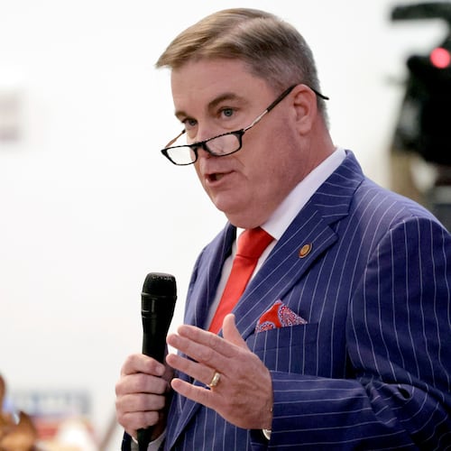 Rep. Brenden Jones, R-Columbus, speaks on a redistricting bill at the Legislative Building, Wednesday, Oct. 22, 2025, in Raleigh, N.C. (AP Photo/Chris Seward)