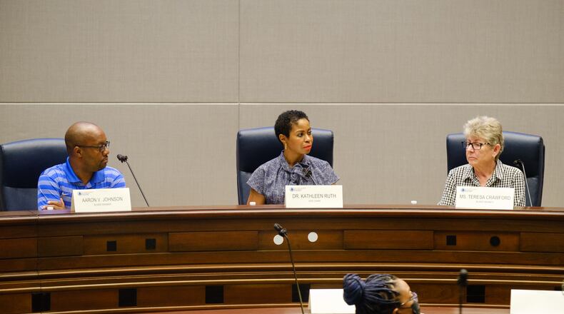 The Fulton County Board of Registration and Elections meets at the Assembly Hall of the Fulton County Government Center to certify the June general primary run-off election on Monday, June 27, 2022. (Arvin Temkar / arvin.temkar@ajc.com)