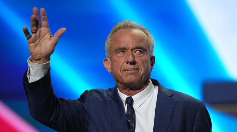 Health and Human Services Secretary Robert F. Kennedy Jr. waves after speaking at the Republican convention Thursday, Sept. 10, 2026, in Dallas. (AP Photo/Alex Brandon)
