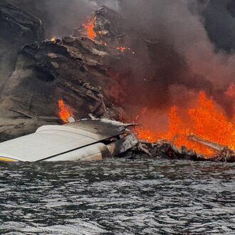 This photo provided by Dave Eastman shows a seaplane after it crashed near Sucia Island in the San Juan Islands, Wash., Thursday, July 23, 2026. (Dave Eastman via AP)