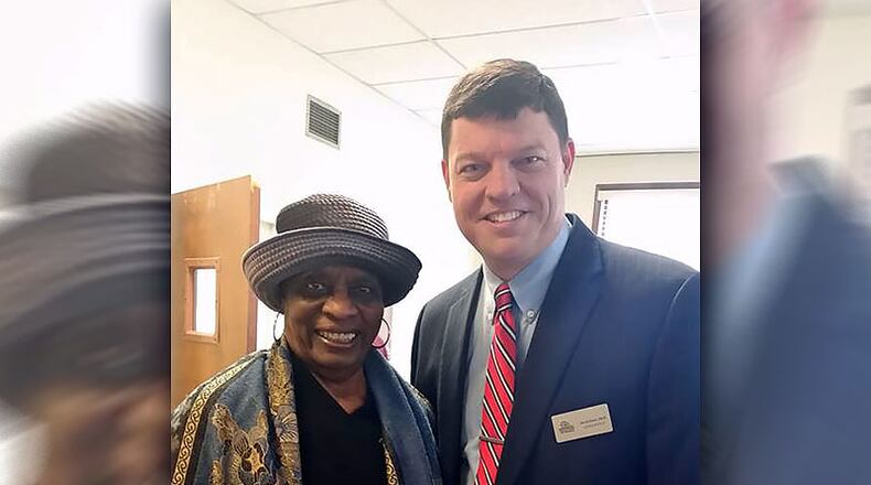 Decatur Superintendent David Dude shown here last year with former Decatur mayor and longtime city activist Elizabeth Wilson. Dude is weighing three potential scenarios for reopening Decatur schools next August. Courtesy City Schools of Decatur