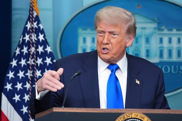 President Donald Trump speaks to the media, Friday, June 27, 2025, in the briefing room of the White House in Washington. (AP Photo/Jacquelyn Martin)