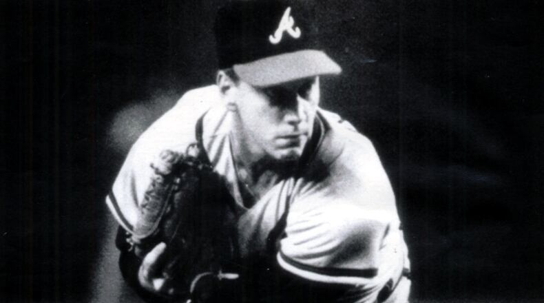 Rookie Braves lefty Tom Glavine unleashes a pitch in his first major league appearance Aug. 17, 1987, against the Astros in Houston.