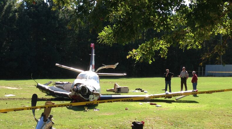 The single-engine plane crash-landed onto the athletic field at Starr’s Mill High School in 2014.