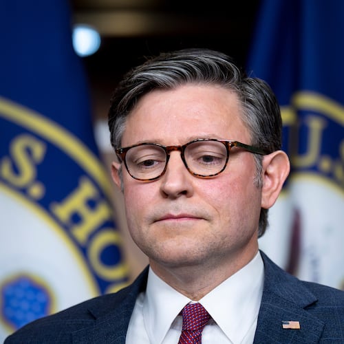 Speaker of the House Mike Johnson, R-La., prepares to speak to reporters following a strategy session with House Republicans, at the Capitol in Washington, Wednesday, Dec. 10, 2025. (AP Photo/J. Scott Applewhite)
