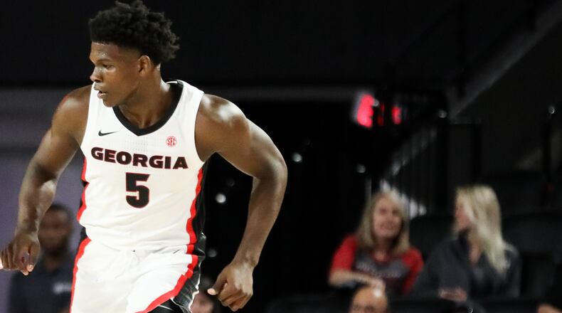 Georgia freshman Anthony Edwards (10) takes part in scrimmage at Stegmania Friday, Oct. 11, 2019, at Stegeman Coliseum in Athens.