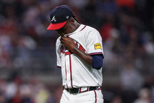 Braves reliever Rafael Montero leaves Tuesday's game after surrendering two earned runs.