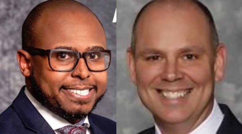 Brandon Bell (left) will serve as GIVE Center East Principal and  Peachtree Ridge High School Principal Jeff Mathews will be the district’s assistant superintendent of leadership development. CONTRIBUTED
