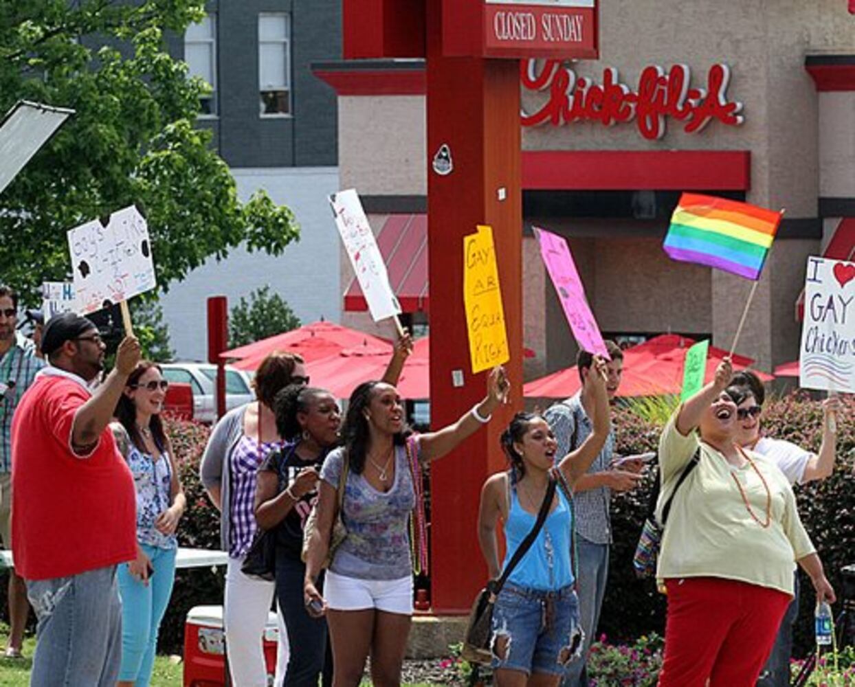 'Kiss-in' at Chick-fil-A restaurants, Friday, August 3, 2012