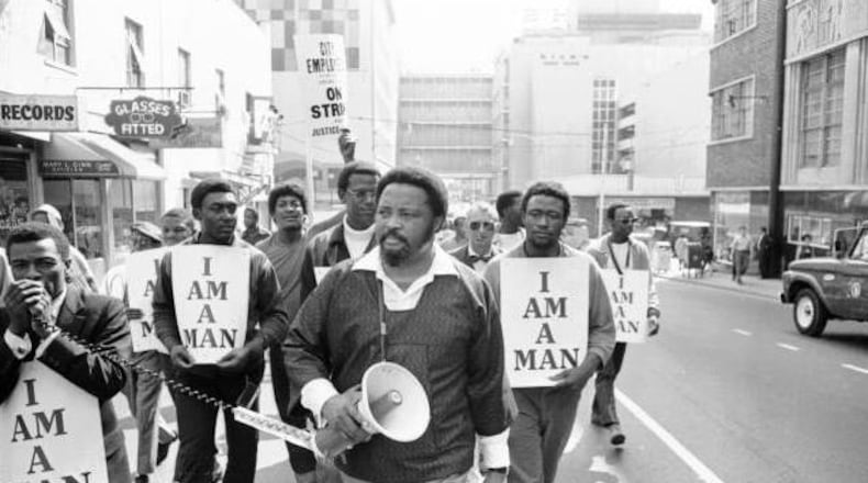 Hosea Williams leads an Atlanta sanitation workers strike, on April 13, 1970. The Atlanta Journal-Constitution