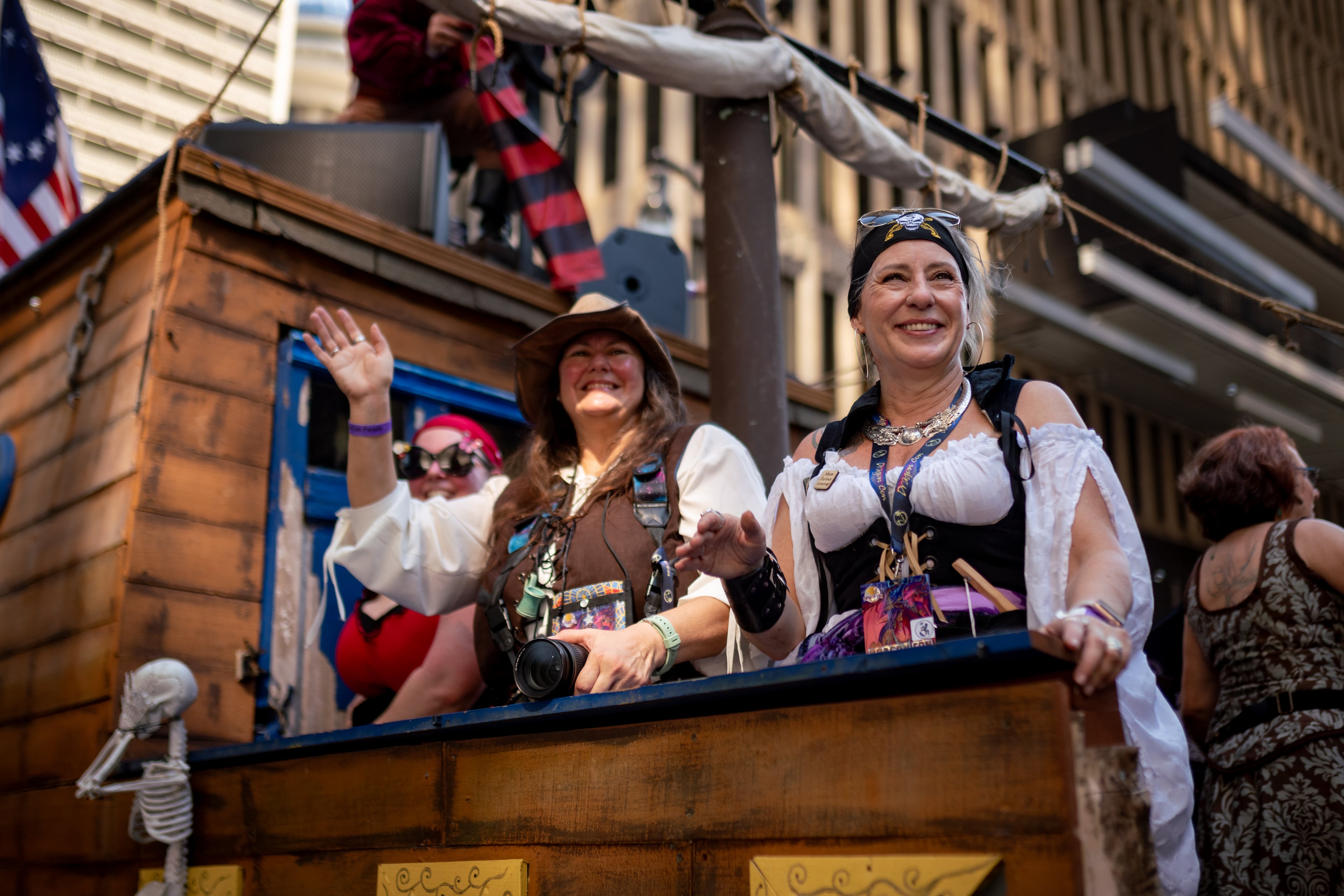 Thousands lined up along Peachtree Street on Saturday morning, August 31, 2024, for the annual Dragon Con parade in Atlanta. (Ben Hendren for The Atlanta Journal-Constitution)