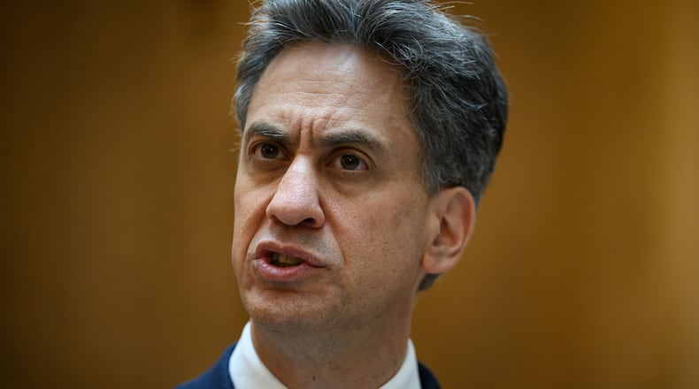FILE - Britain's Foreign Secretary Ed Miliband speaks during a press conference in Madrid, Spain, on July 29, 2026. (Leon Neal/Pool Photo via AP, File)