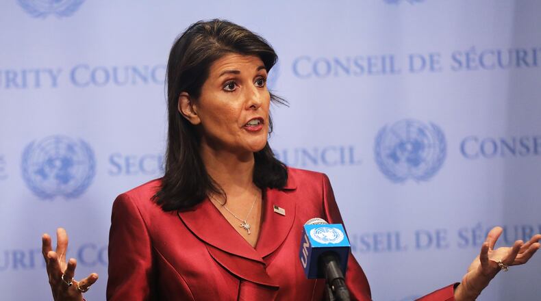 NEW YORK, NY - SEPTEMBER 20:  United Nations (UN) Ambassador Nikki Haley speaks to the media ahead of the start of next weeks General Assembly meeting at the United Nations on September 20, 2018 in New York City.