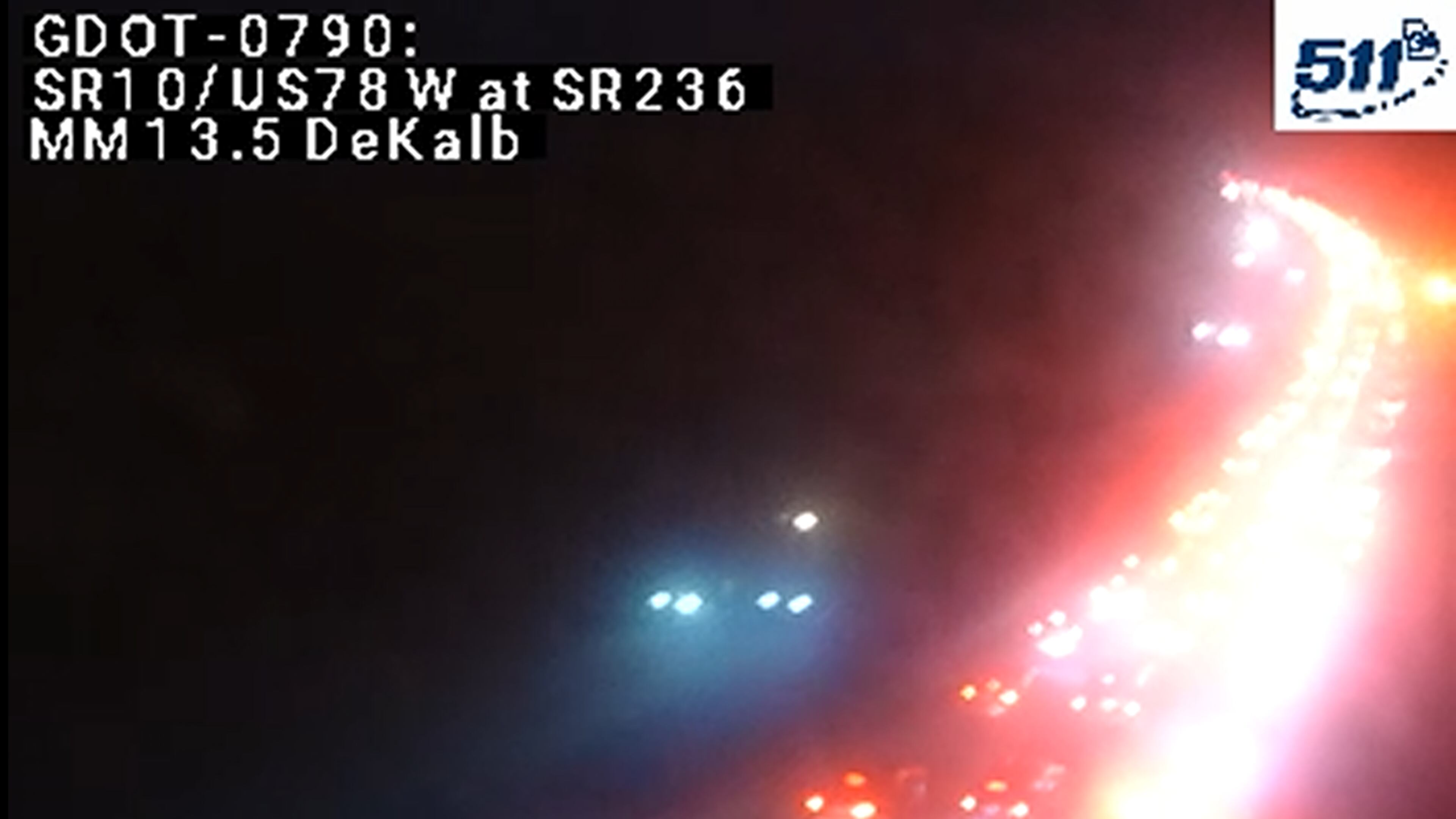 A crash blocked traffic leaving Stone Mountain on U.S. 78 just before Memorial Drive early Tuesday. (Georgia Department of Transportation)