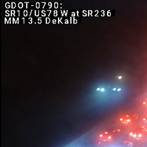 A crash blocks traffic leaving Stone Mountain on U.S. 78 just before Memorial Drive early Tuesday. (Georgia Department of Transportation)