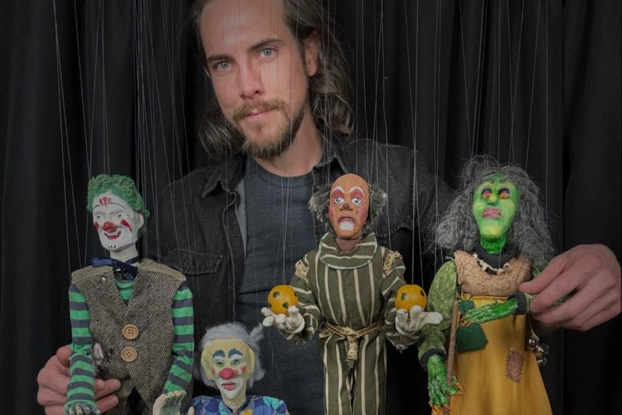 The Supermarket will host a double-feature puppet show featuring “Phantasmagoria” by Puppet Pants (shown here with some of his marionettes) and “Unraveling” by Shadow Girls Cult on Monday, April 27. (Courtesy of Puppet Pants Productions)
